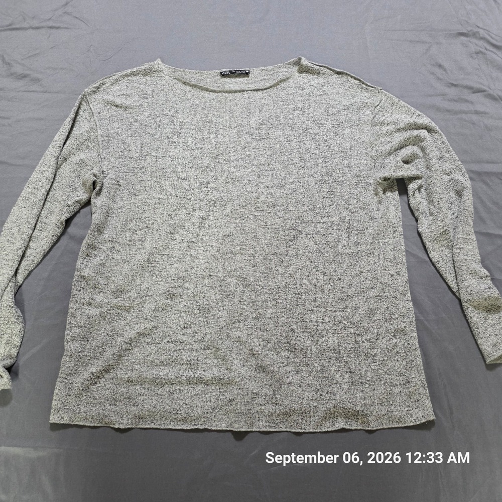 Zara Womens Grey Marl Long Sleeve Knit Boat Neck Sweater Top Size Medium